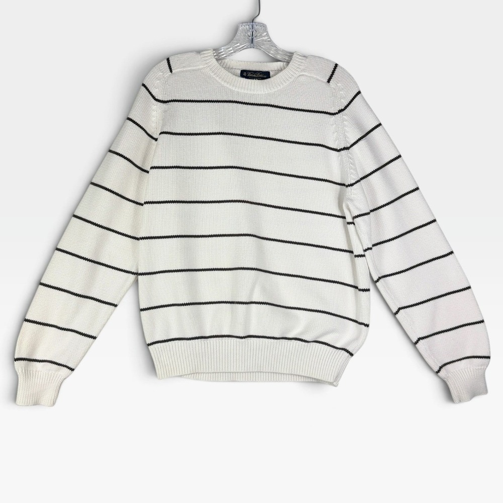 Brooks Brothers Pima Cotton Striped Sweater Mens L White Navy Blue Excellent